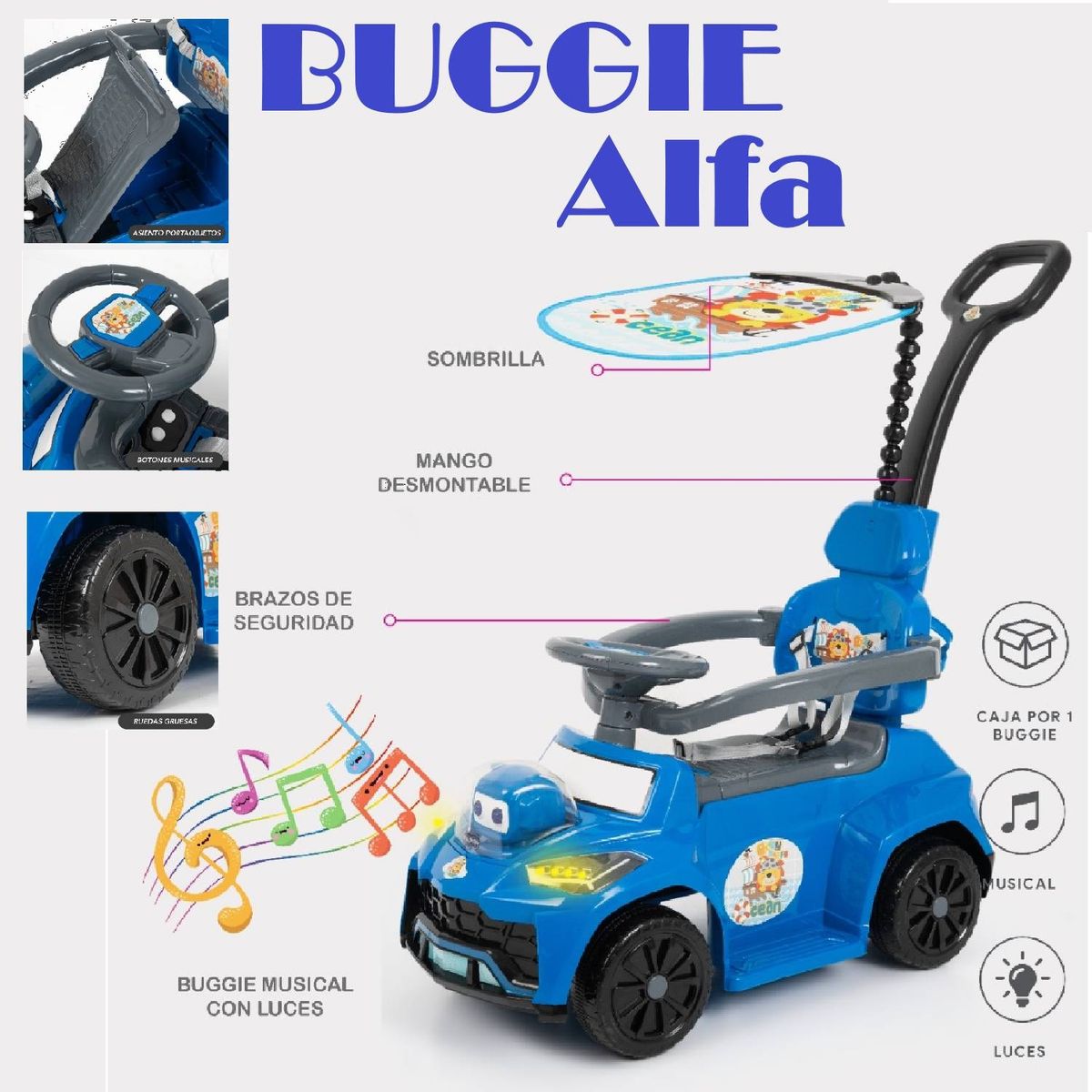BABY HAPPY - Buggie Correpasillo Musical Robot Mediano BH - 832 Azul