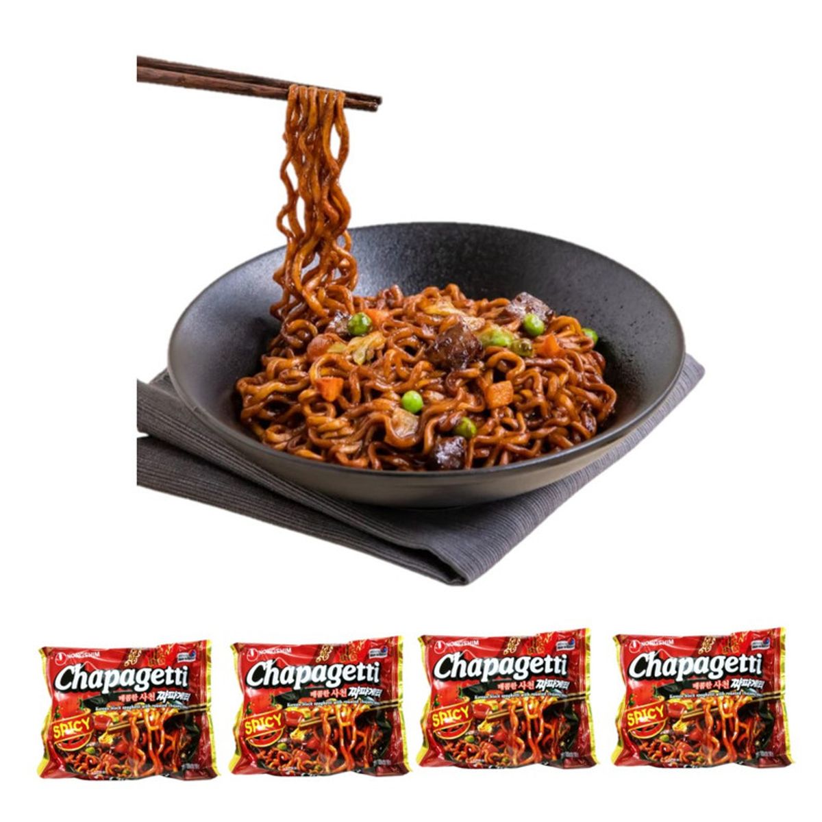 GENERICO - Pack 4u Fideos Ramen Chapagetti Sabor Chajang Picante 137gr