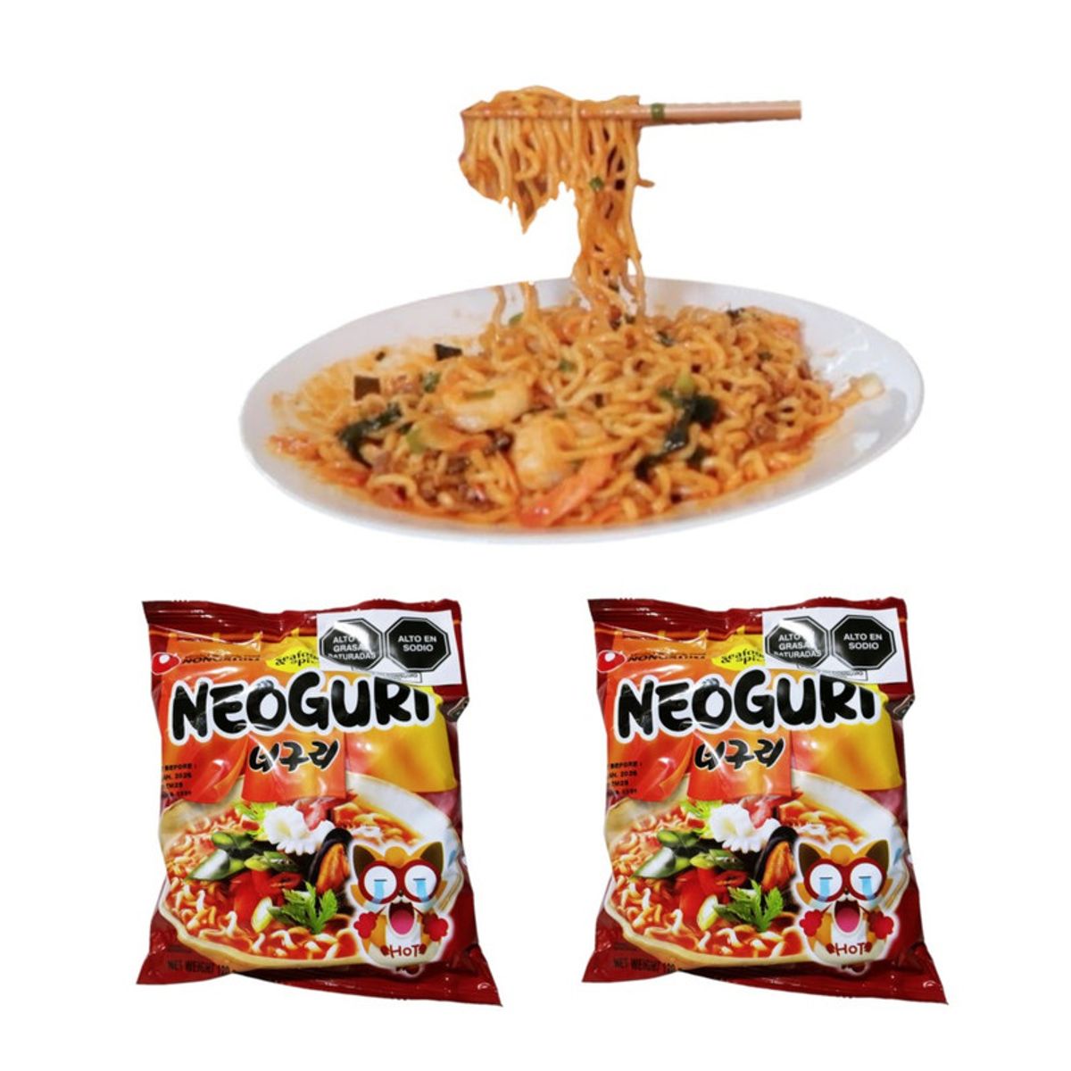 GENERICO - Pack 2u Fideos Ramen Neoguri Sabor Mariscos Picante 130gr