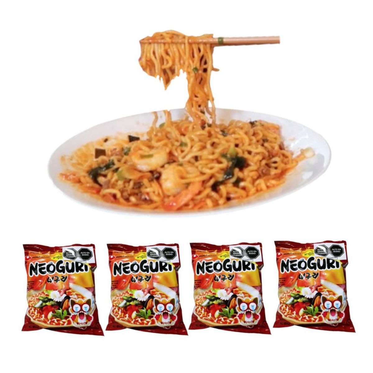 GENERICO - Pack 4u Fideos Ramen Neoguri Sabor Mariscos Picante 130gr