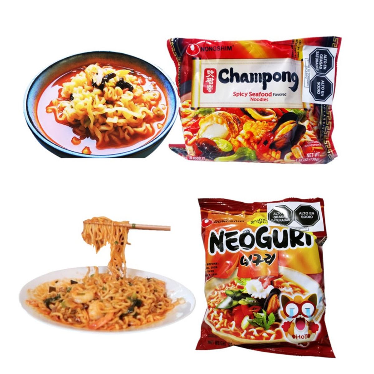 GENERICO - Pack Ramen Mariscos Picante 2u Champong y Neoguri