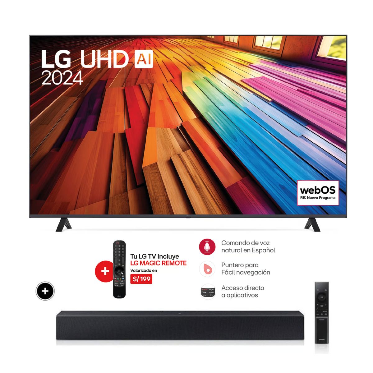 LG - TELEVISOR LG LED 4K ULTRA HD 75 SMART TV CON THINQ AI 75UT8050PSB + BARRA