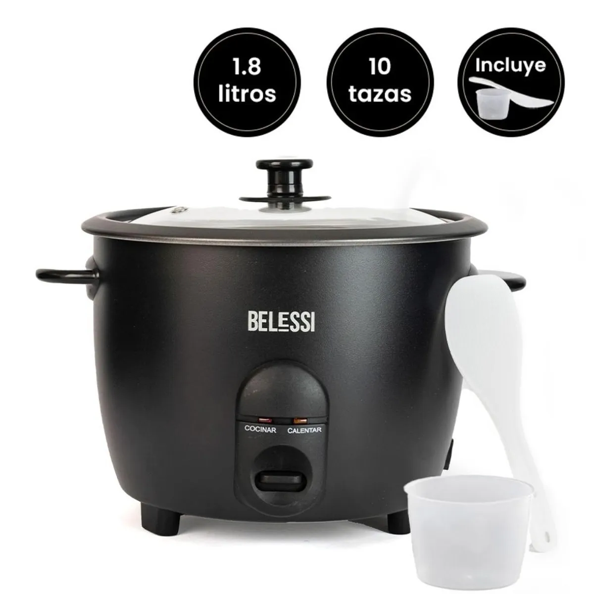BELESSI - Olla Arrocera 1.8L - 10 tazas Antiadherente + Accesorios
