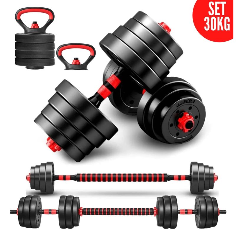 XTREME SPORT - Mancuernas Set de 30 Kg Convertibles + Barra + Asas