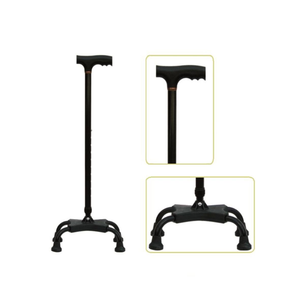 GENERICO - Bastón de 4 Puntas de Aluminio Mango T Negro