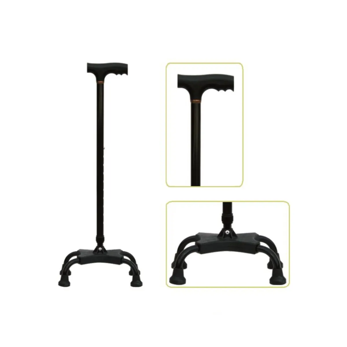 GENERICO - Bastón de 4 Puntas de Aluminio Mango T Negro