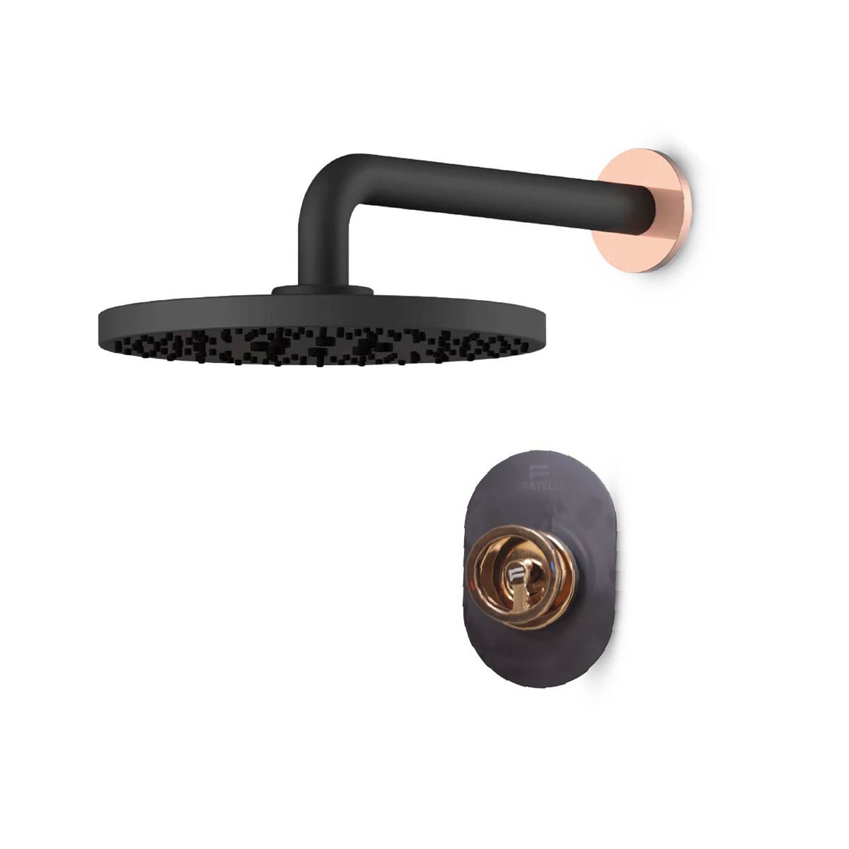 FRATELLI - Mezcladora Rio Series P/Ducha (Brazo 35 Cm & Cabeza 20Cm ) Goldenrose/Black - Fratelli