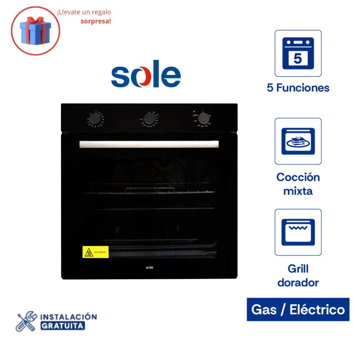 SOLE - Horno Empotrable Mix Classic Sole A Gas 60cm 73L SOLHO009V3