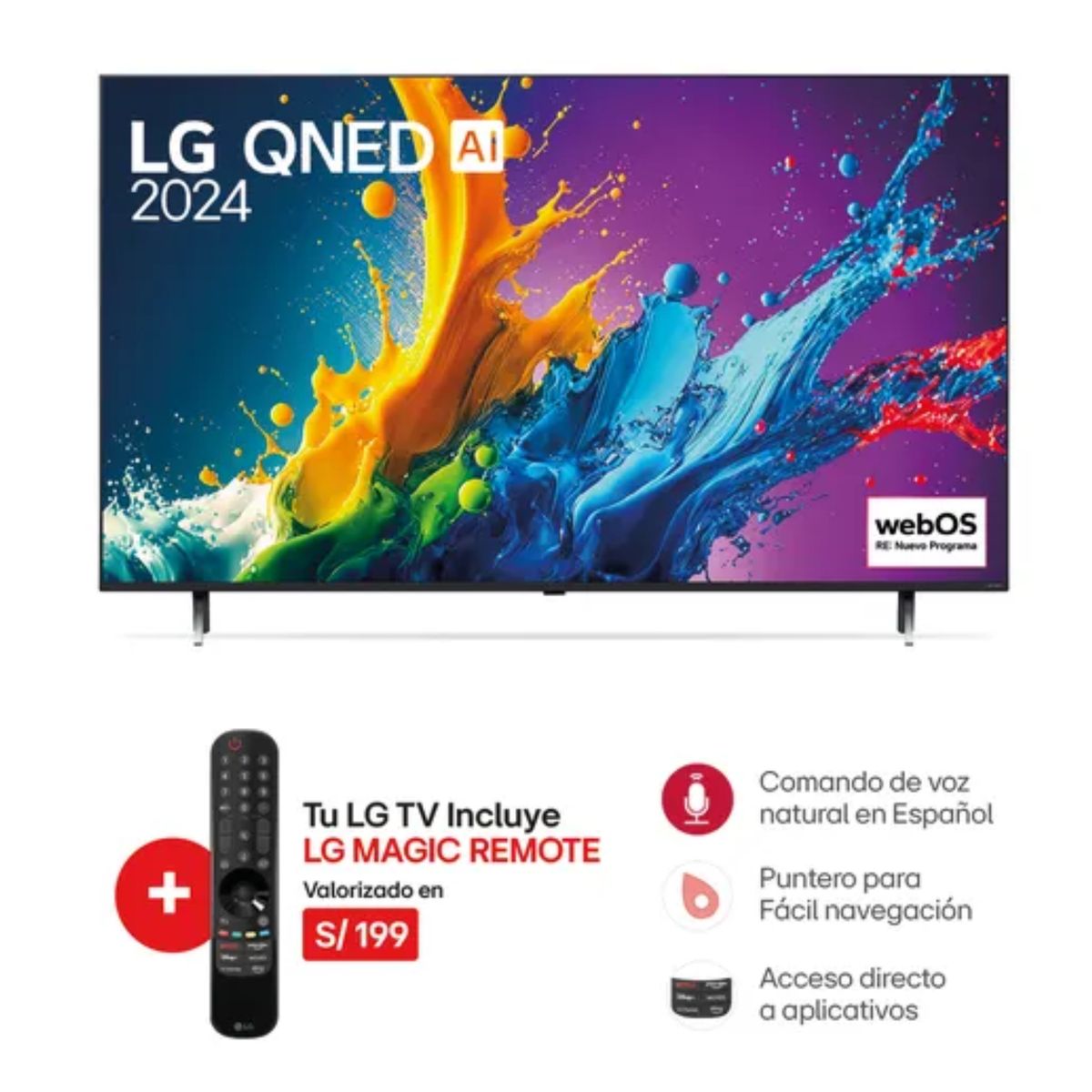 LG - Televisor Smart UHD 4K LG 65 pulgadas 65QNED80TSA QNED