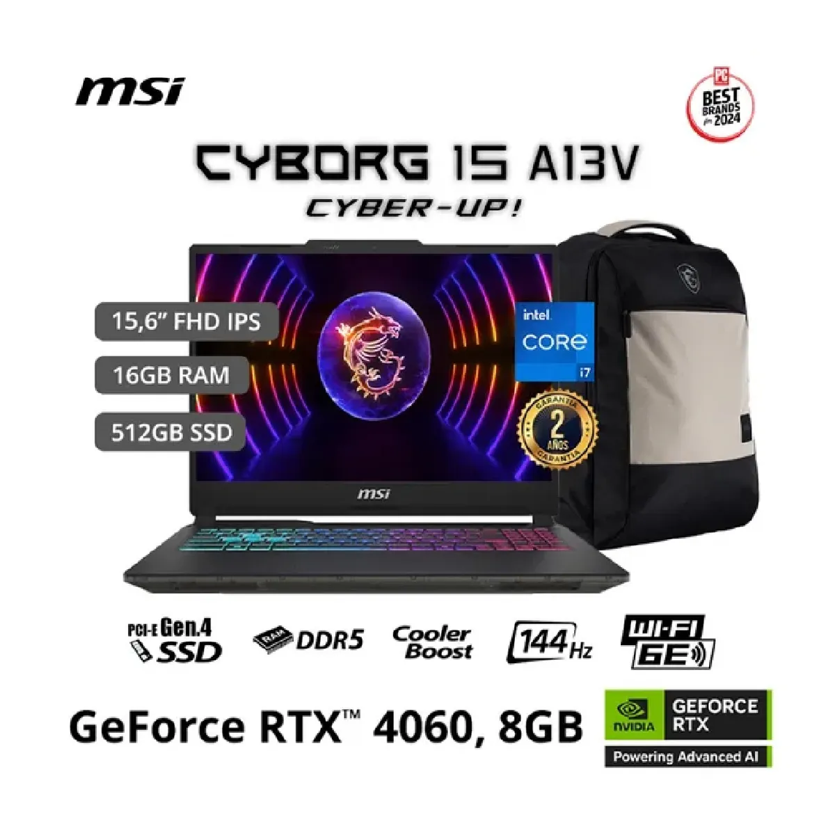 MSI - MSI Cyborg 15 A13VFK 15.6'', Intel i7-13620H, 16GB DDR5, 512GB SSD, RTX 4060 8GB, Windows 11 Español