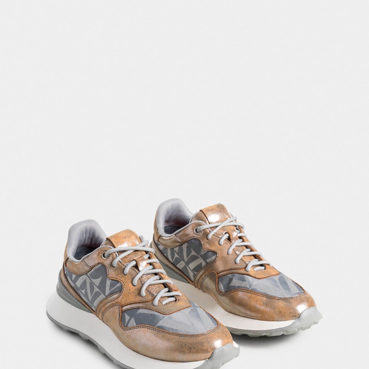 VELEZ - Vélez Zapatillas Garda Cuero Mujer Detalles Lona Plata