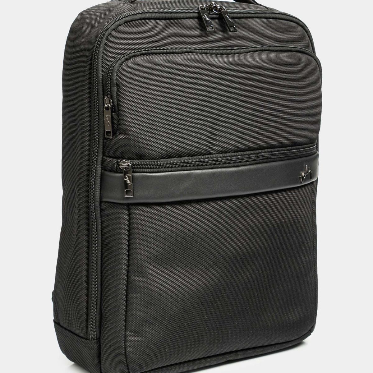 VELEZ - Vélez Mochila Cuero Y Lona Hombre Bolsillos Frontales Negro