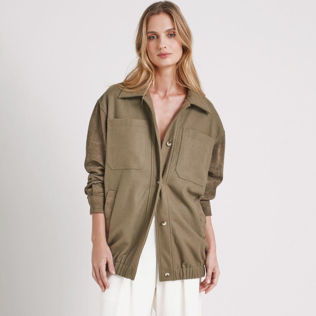 VELEZ - Vélez Casaca Bomber Aurora Mujer Detalles Gamuza Verde Oliva