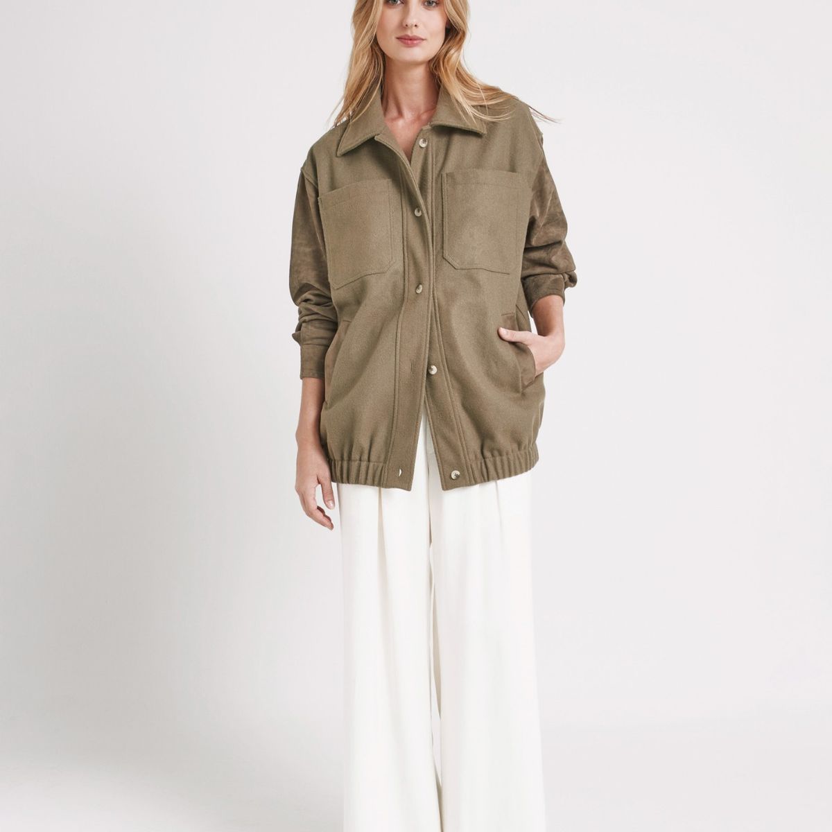 VELEZ - Vélez Casaca Bomber Aurora Mujer Detalles Gamuza Verde Oliva