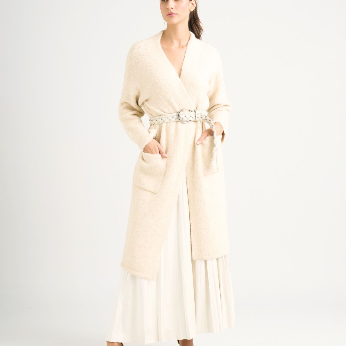 VELEZ - Vélez Cardigan Caval Tejido Mujer Abertura Costados Crema