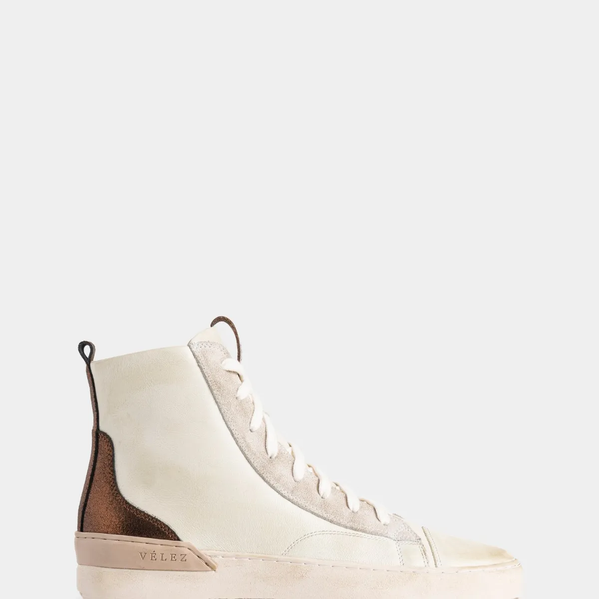 VELEZ - Vélez Zapatillas Botas De Cuero Mujer Detalle Folia Blanco