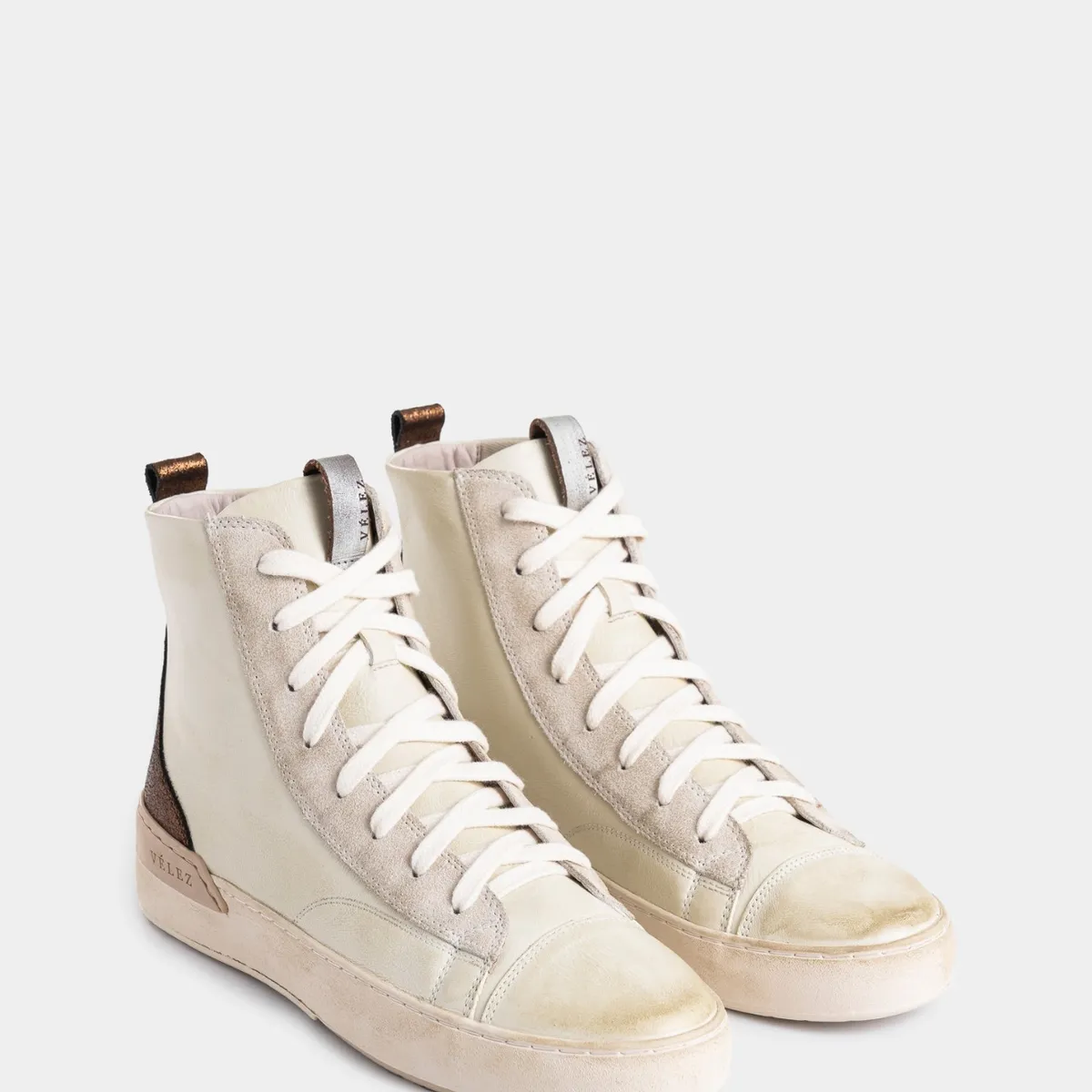 VELEZ - Vélez Zapatillas Botas De Cuero Mujer Detalle Folia Blanco