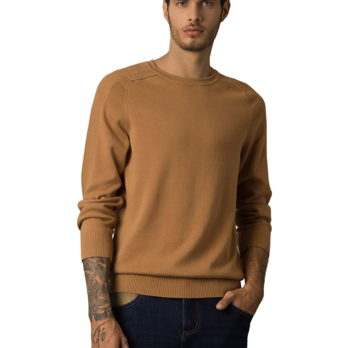 VELEZ - Vélez Sweater Tejido En Algodón Hombre Manga Ranglan Miel
