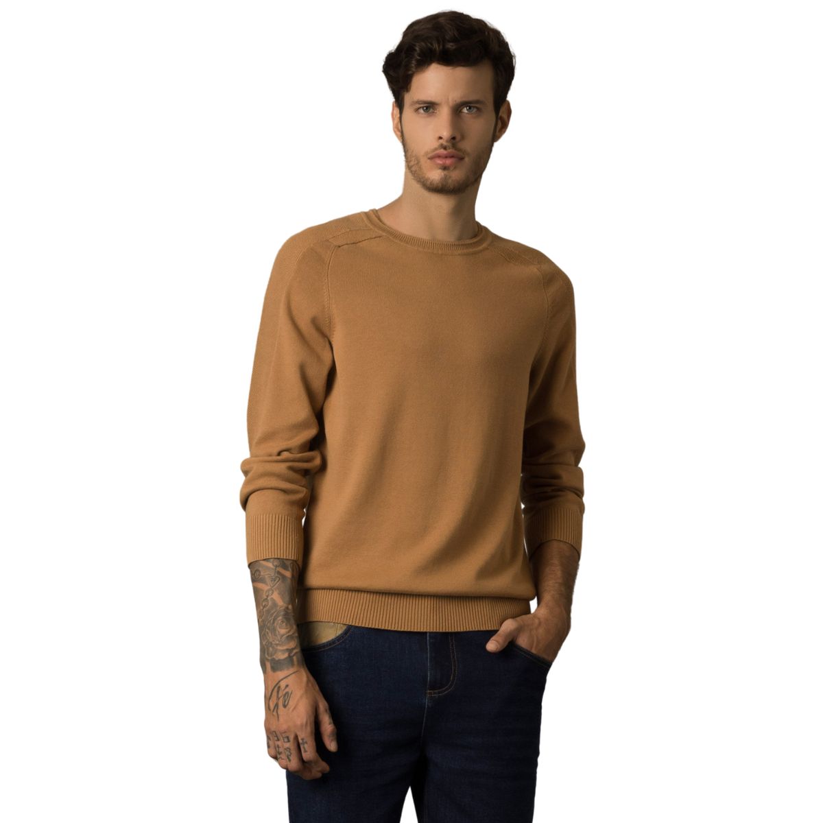 VELEZ - Vélez Sweater Tejido En Algodón Hombre Manga Ranglan Miel