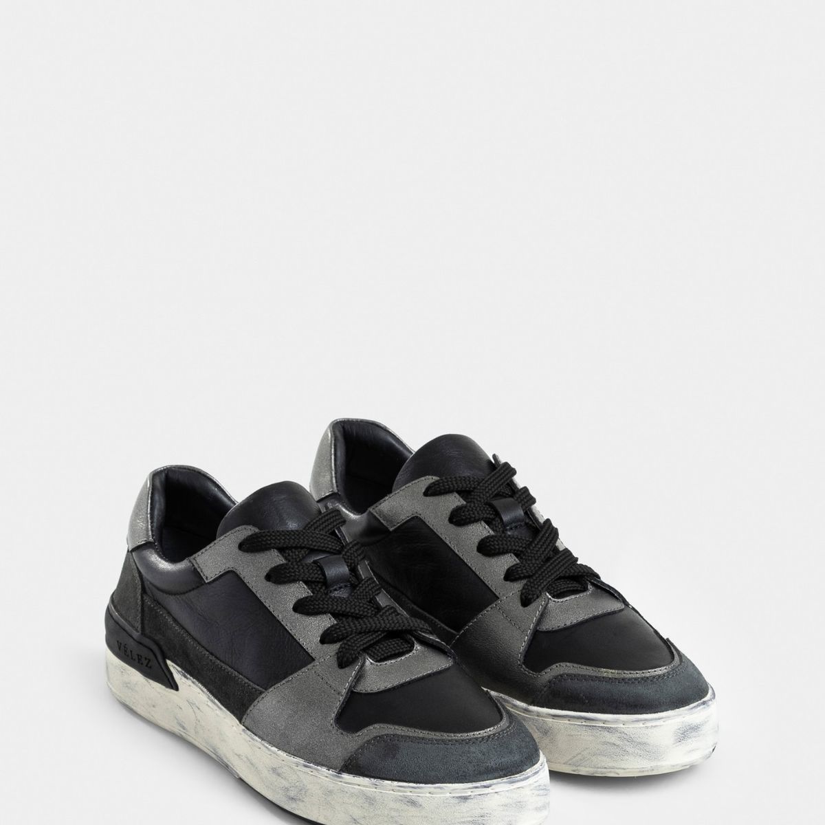 VELEZ - Vélez Zapatillas Caja Umbra Cuero Mujer Detalle Folia Negro