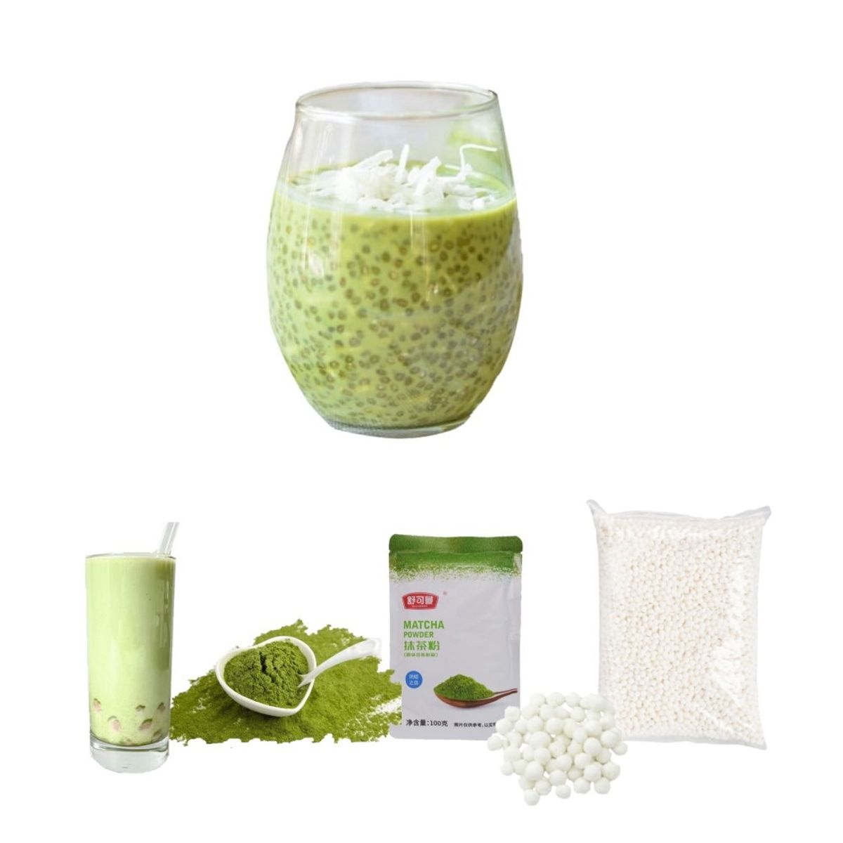 GENERICO - Pack Bubble Tea 2u Matcha y Perlas de Tapioca Blanca
