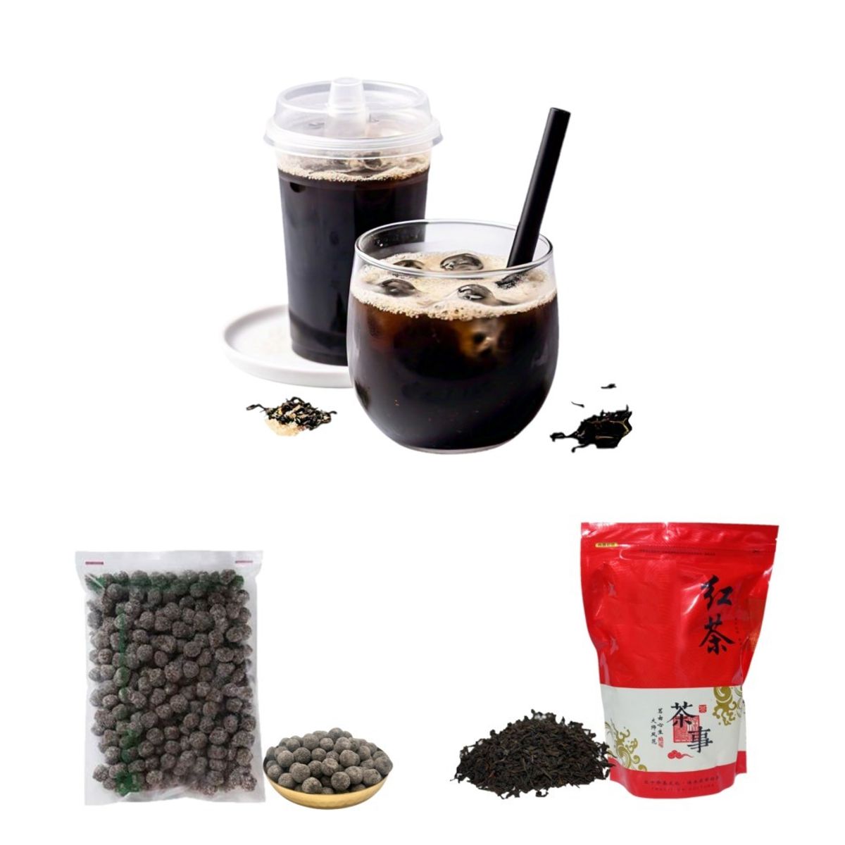 GENERICO - Pack Bubble Tea 2u Te Negro y Perlas de Tapioca Negro