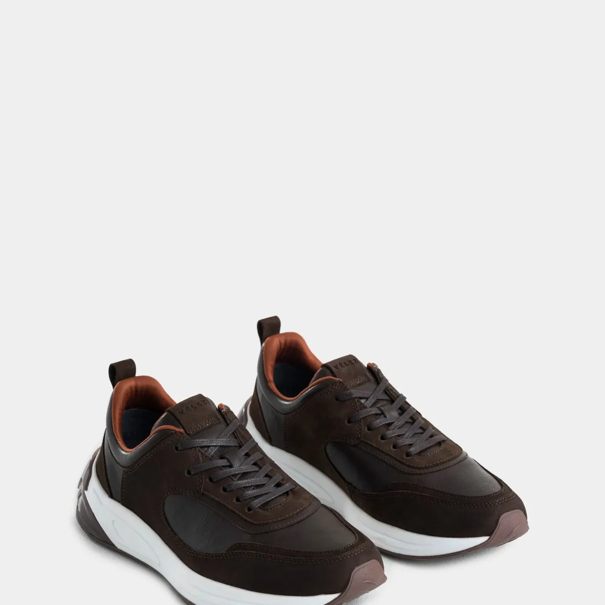 VELEZ - Vélez Zapatillas Volga De Cuero Hombre Cortes Gamuza Café