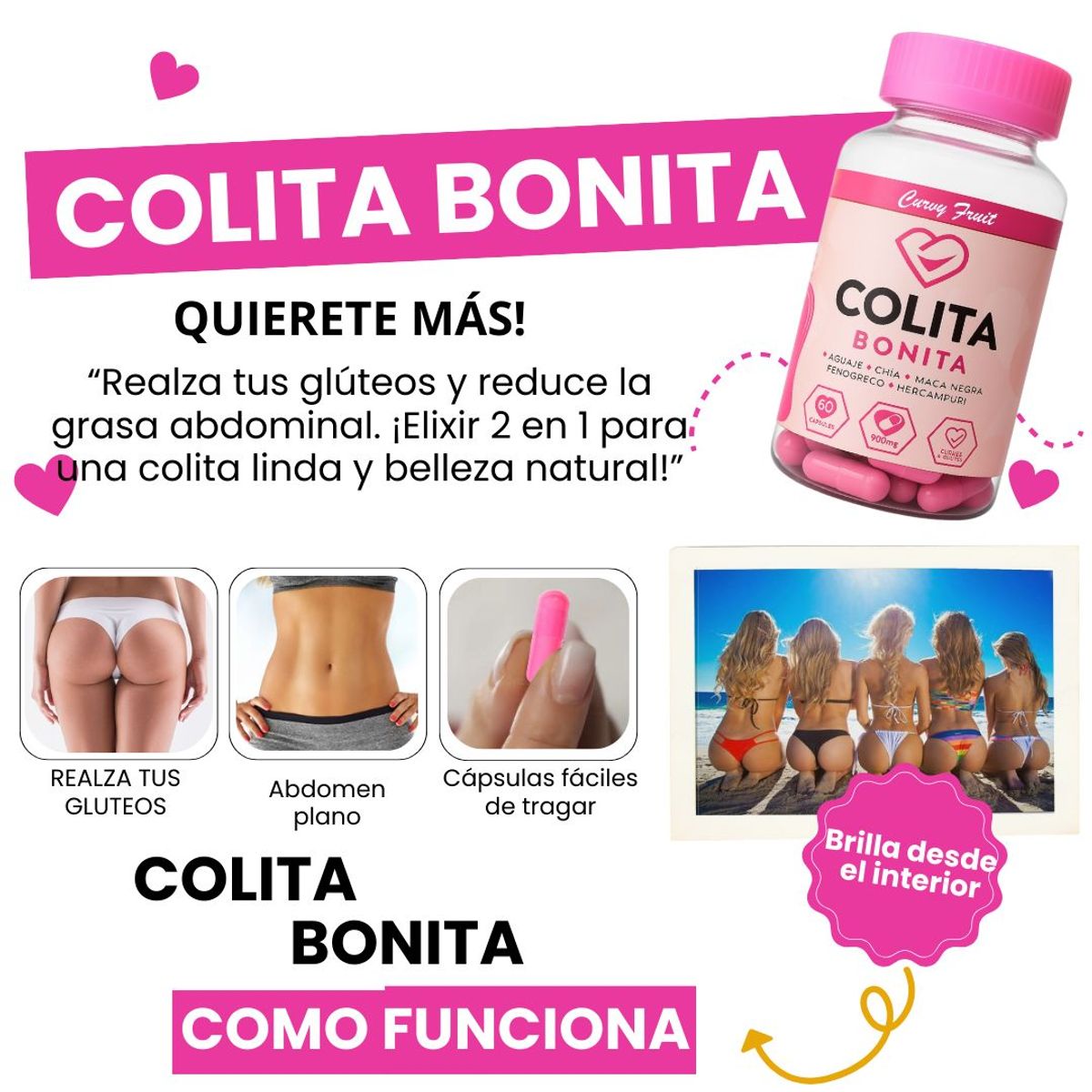 CURVY FRUIT - Colita Pack Aguaje + Colita Bonita  Glúteos Grandes + Abdomen Plano  Curvy Fruit
