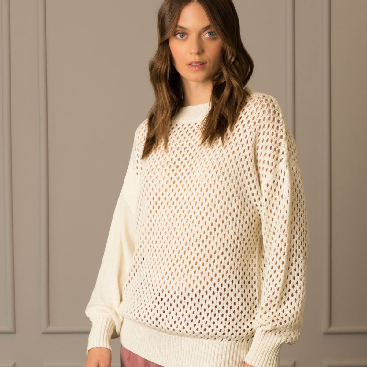 VELEZ - Vélez Sweater Cerrado En Malla Para Mujer Ciruela Crema