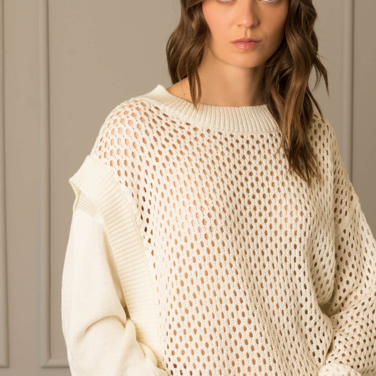 VELEZ - Vélez Sweater Cerrado En Malla Para Mujer Ciruela Crema