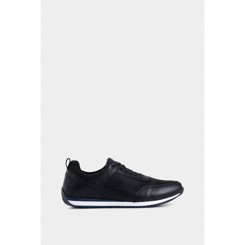 VELEZ - Vélez Zapatillas Engeil 3 Cuero Hombre Detalle Textil Negro