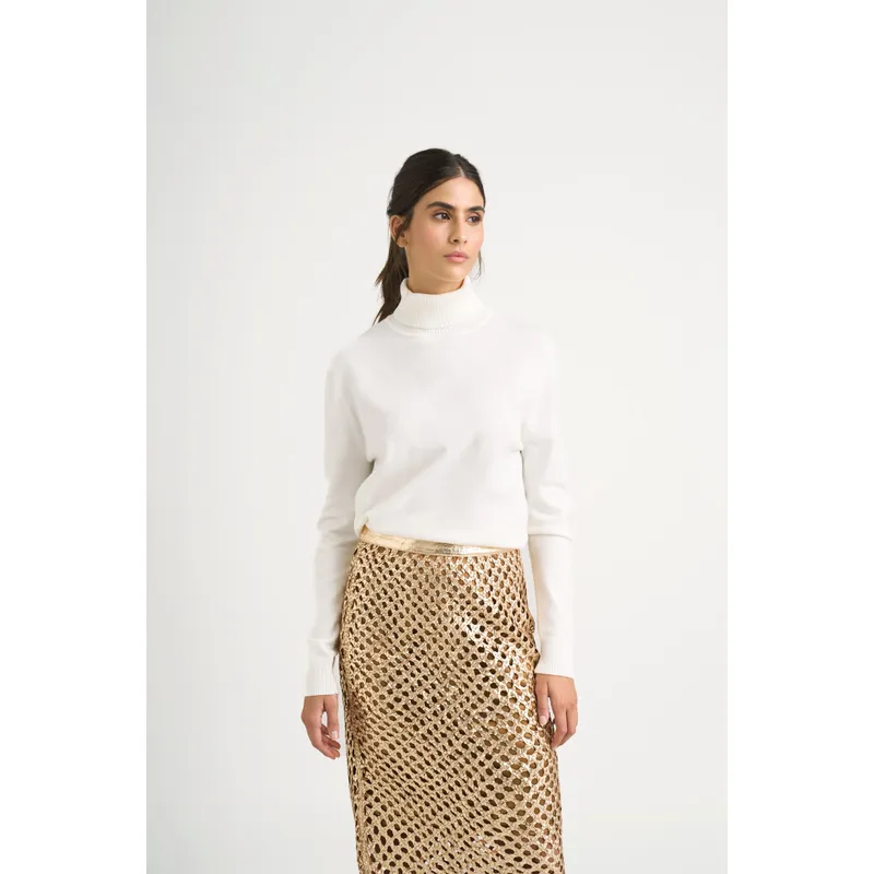 VELEZ - Vélez Sweater Tejido Básico Maqui Mujer Cuello Tortuga Crema