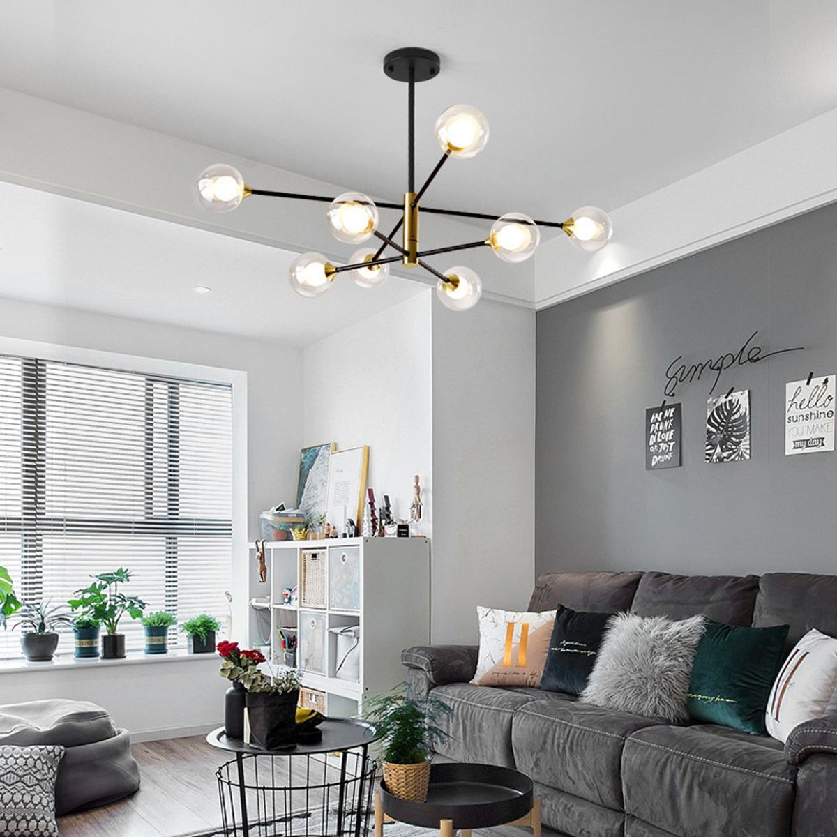 PUREPOWER - Araña de techo de lujo para sala de estar nórdica  Oro Y Negro