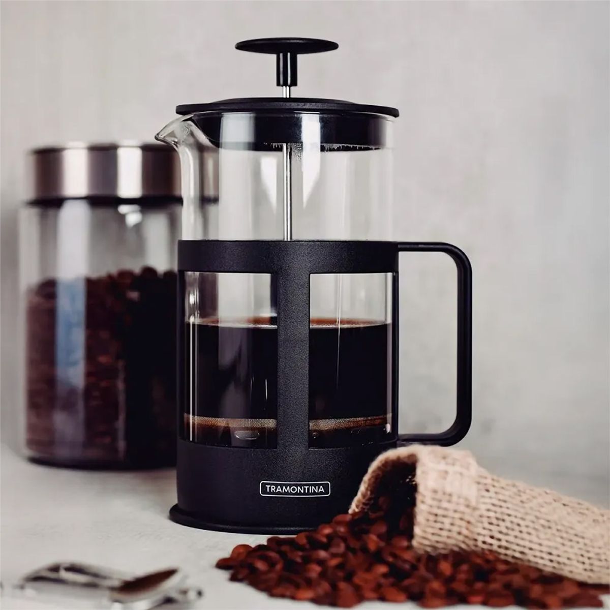 TRAMONTINA - Cafetera Francesa Tramontina en Vidrio y Polipropileno Negro 1 L