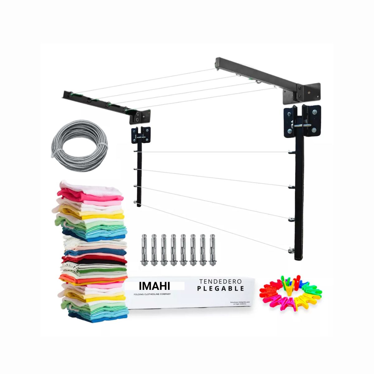 GENERICO - Tendedero Tendal Retráctil Ropa  Metálico 4 líneas
