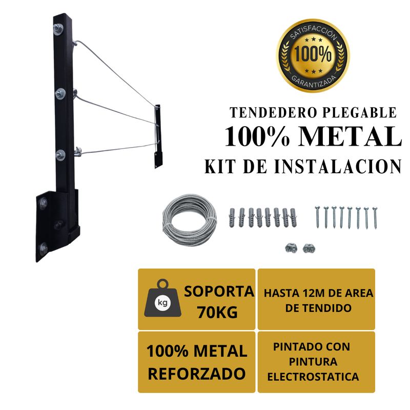 GENERICO - Tendedero Tendal Retráctil Ropa  Metálico 3 líneas