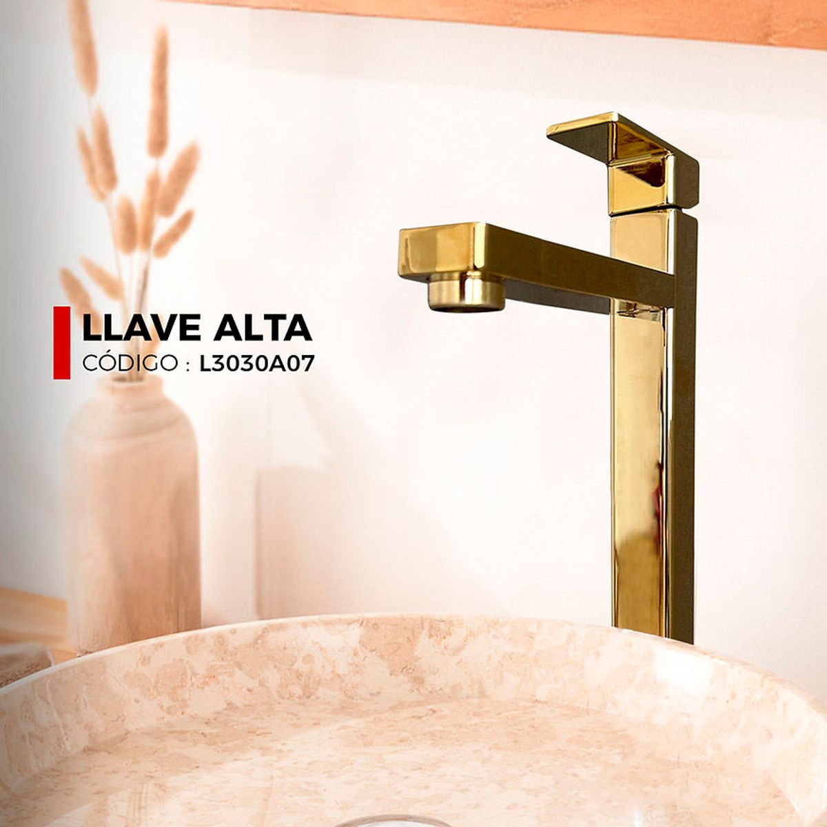 XM - LLAVE DE LAVATORIO ALTO AL MUEBLE DORADO L3030A07