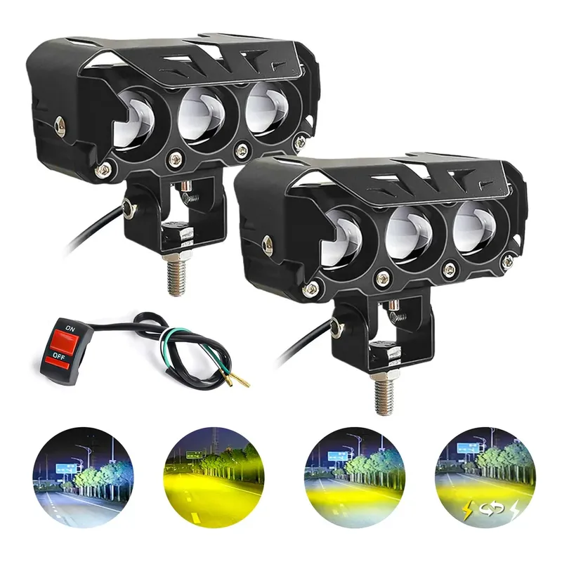 GENERICO - Par Faros Auxiliares Led 4 Modos 2 Color 240w Para Moto Auto