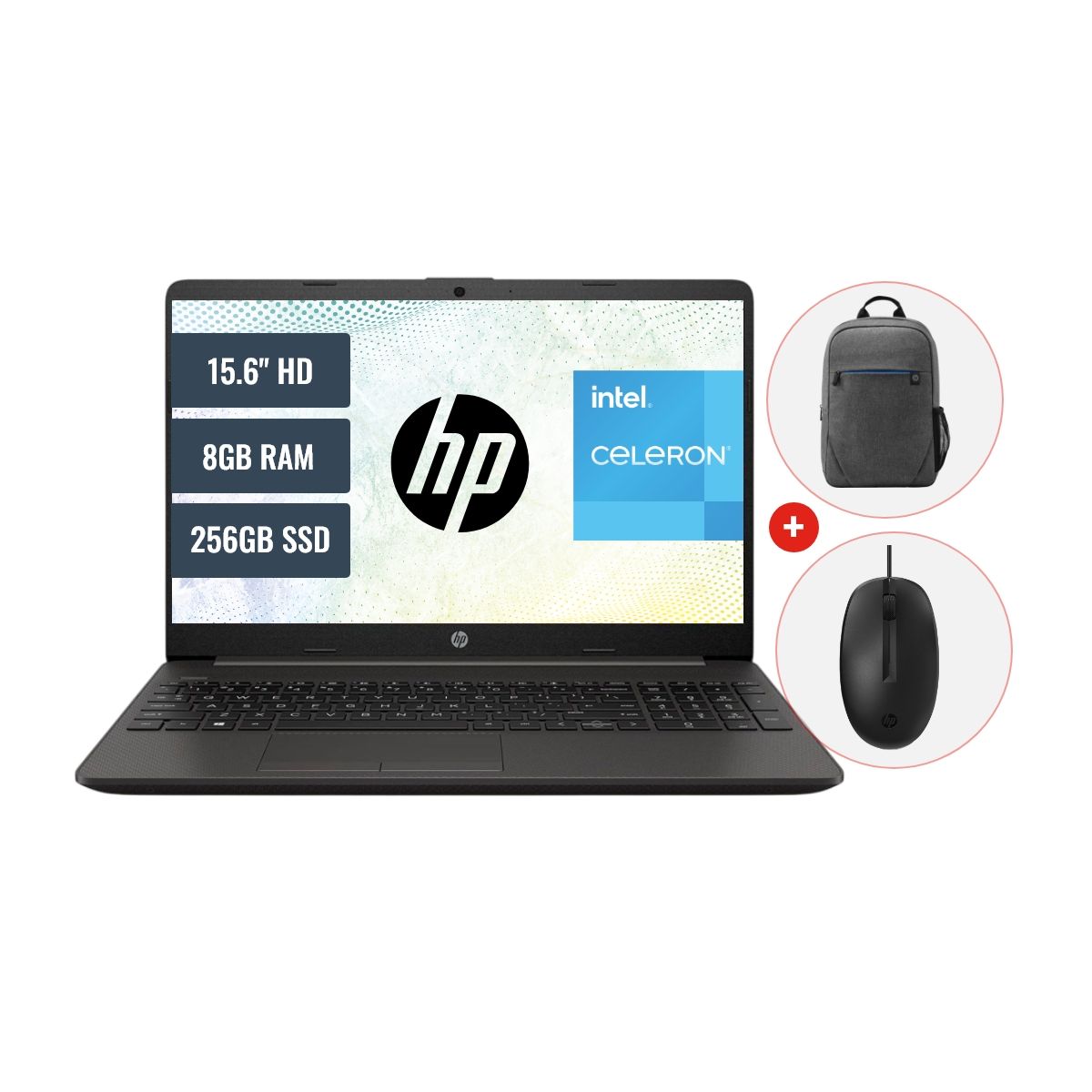 HP - Laptop HP 250 G9 Intel Celeron N4500 8GB RAM 256GB SSD 15.6 HD FreeDOS + Mochila y Mouse
