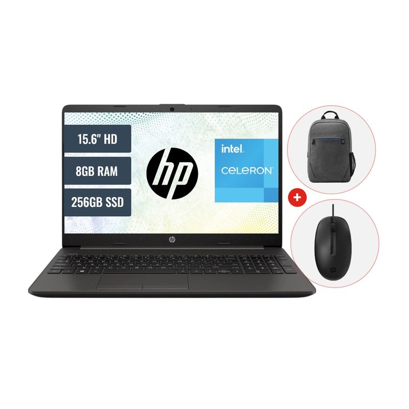 HP - Laptop HP 250 G9 Intel Celeron N4500 8GB RAM 256GB SSD 156 HD FreeDOS + Mochila y Mouse