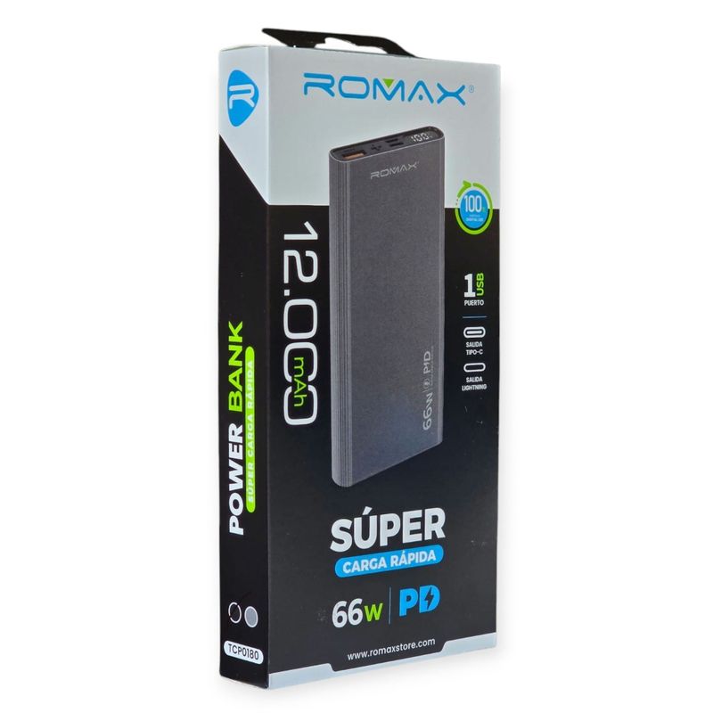 ROMAX - BATERÍA EXTERNA POWER BANK  DE 12 000 mAh CON CARGA SUPER RÁPIDA DE 66W