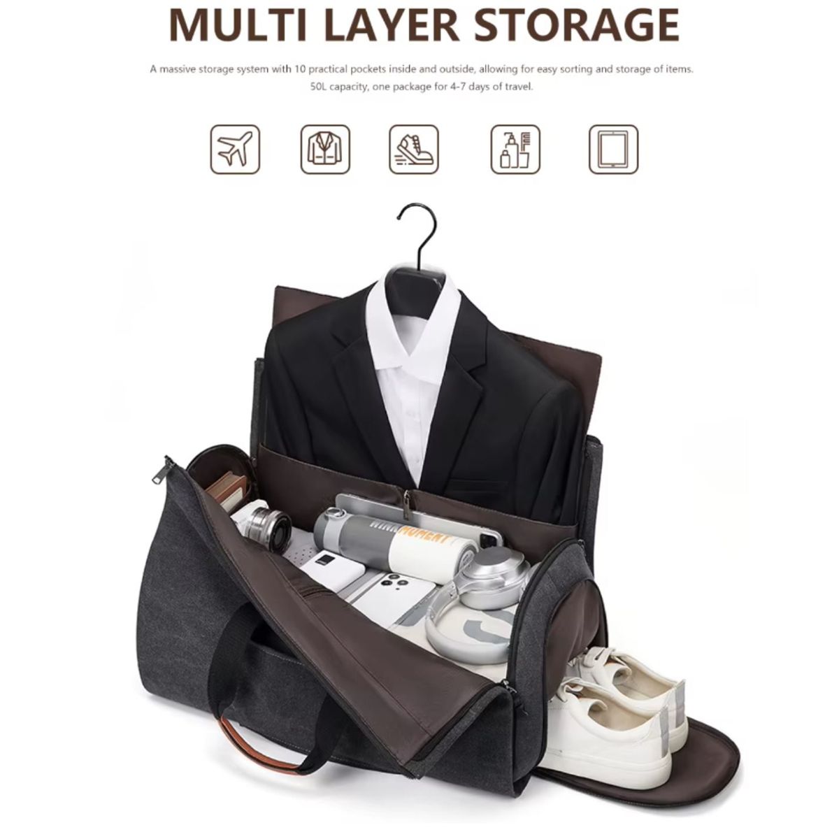 GENERICO - Maletin Porta Terno Traje Canvas Vintage 45 L Viajes Negocios 2091