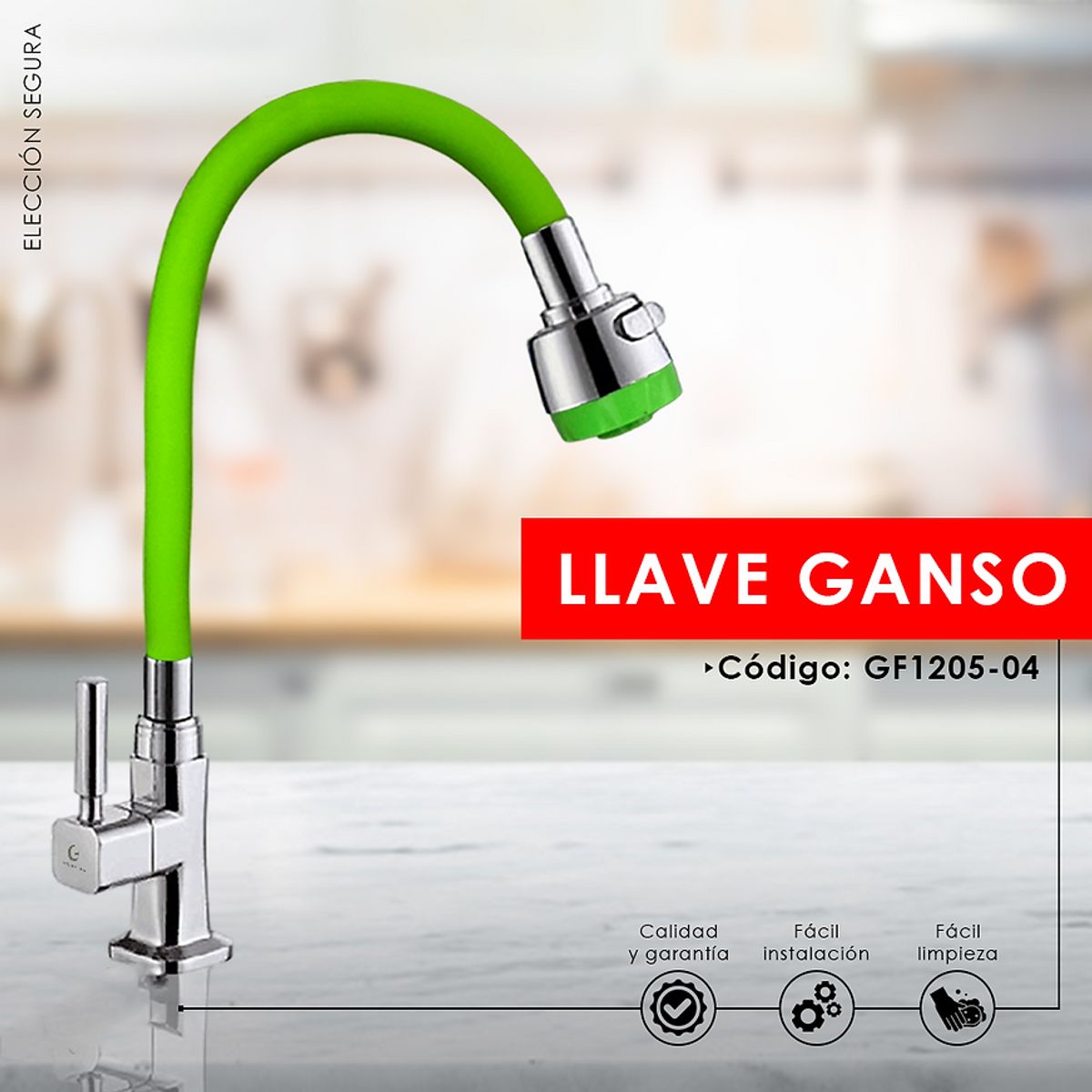 GENERICO - LLAVE DE COCINA MUEBLE PICO FLEXIBLE VERDE GF1205-04