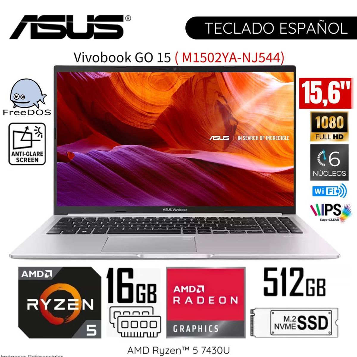 ASUS - Laptop Asus Vivobook M1502YA-NJ544 AMD Ryzen 5-7430U 16GB RAM 512GB SSD 15.6"  FHD - Silver