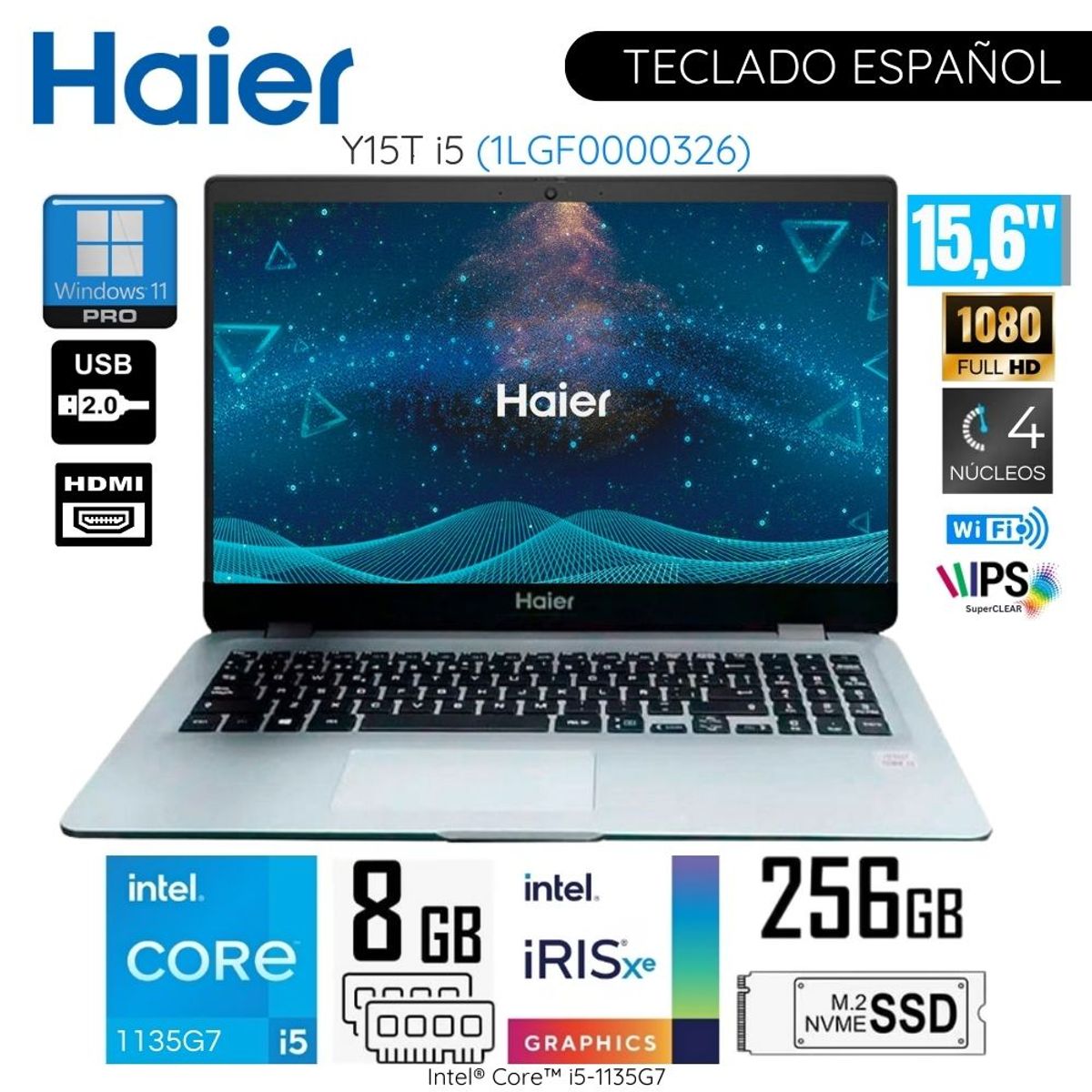 HAIER - Laptop Haier Y15T I5 Intel Corei5-1135G7 8GB RAM  256GB SSD 15.6"   FHD  Intel Iris Xe 1LGF0000326
