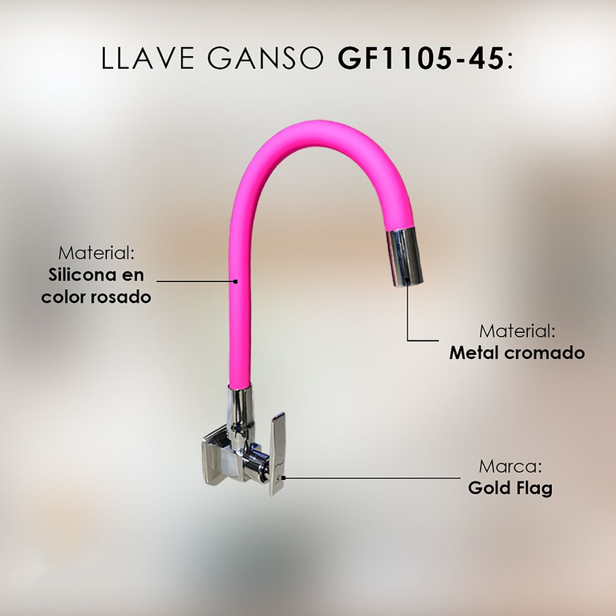 GENERICO - LLAVE DE COCINA A LA PARED PICO FLEXIBLE ROSADO GF1105-45
