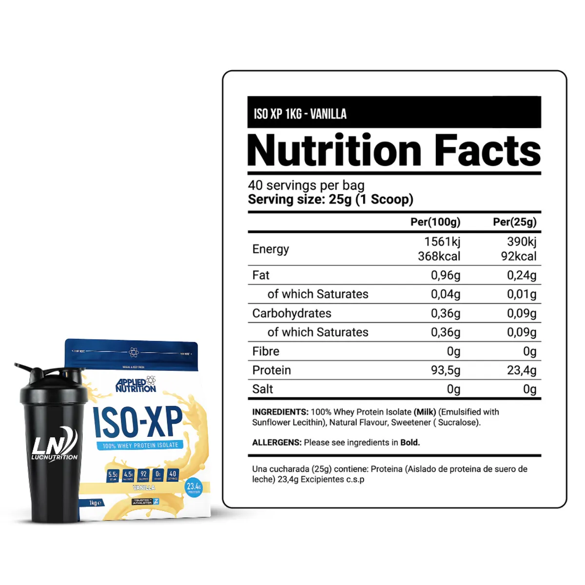 APPLIED NUTRITION - Iso XP 1 kg Proteina Isolatada - Vainilla + Creatina Ultimate Nutrition 300 g + Shaker