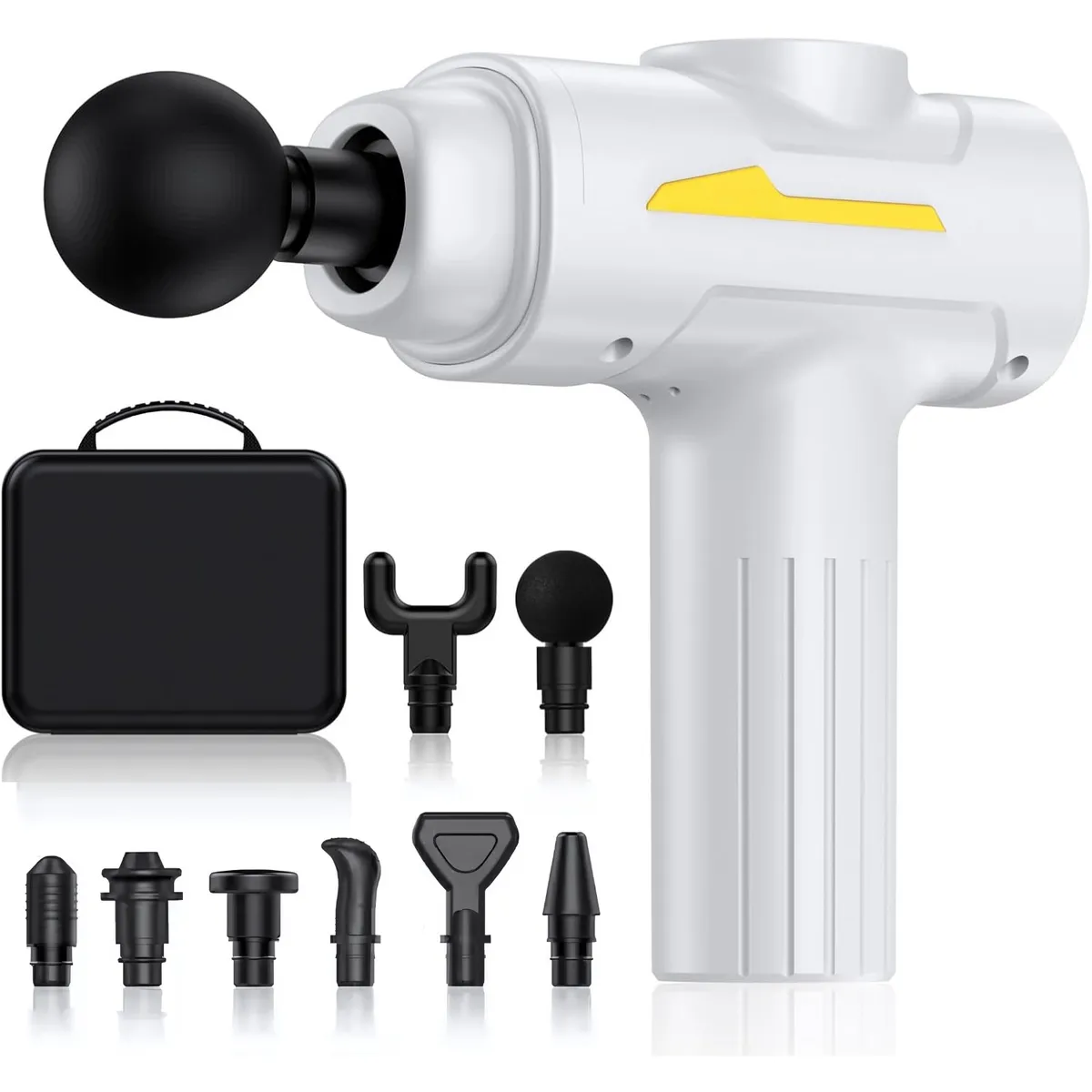 OEM - Pistola de Masaje Profesional 55W - 6 Velocidades, 8 Cabezales Blanco