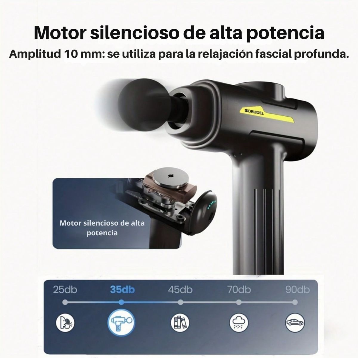 OEM - Pistola de Masaje Profesional 55W - 6 Velocidades, 8 Cabezales Blanco