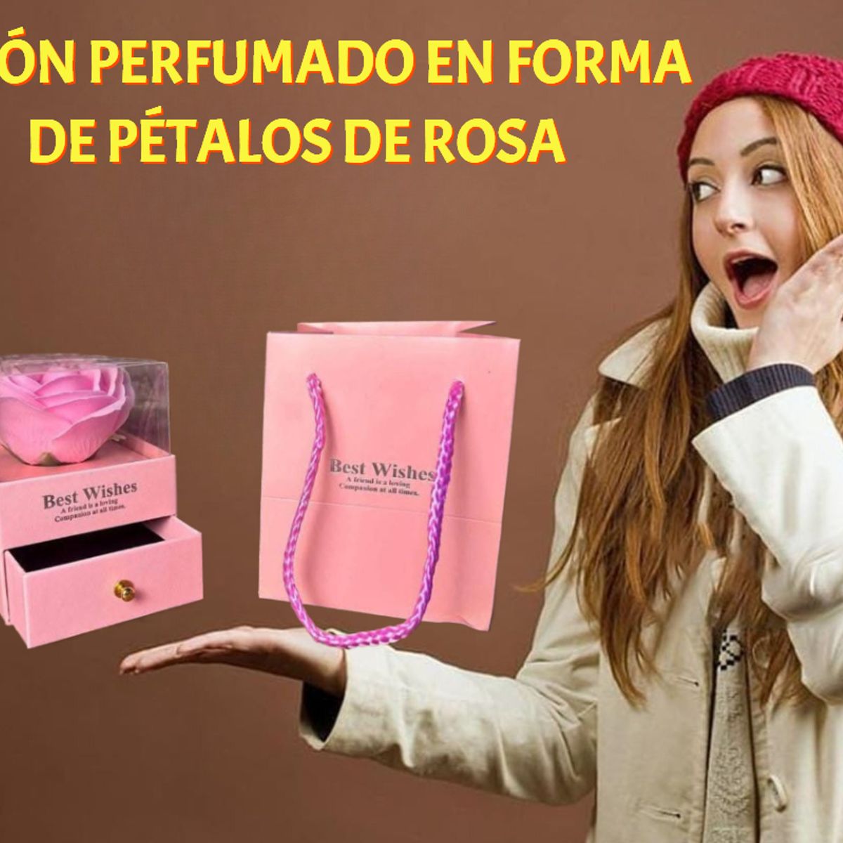GENERICO - ADORNO ROSA ETERNA EN JABÓN PÉTALOS DE ROSA Y JOYERO ROSADO